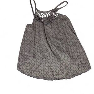 Free People embroidered sleeveless tie-back top in a tan/grey color.